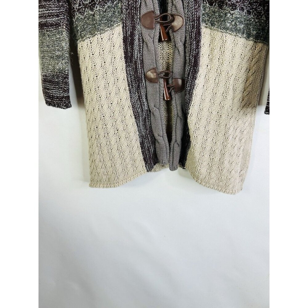 Vintage 90s Patchwork Toggle Hooded Cardigan Swea… - image 6